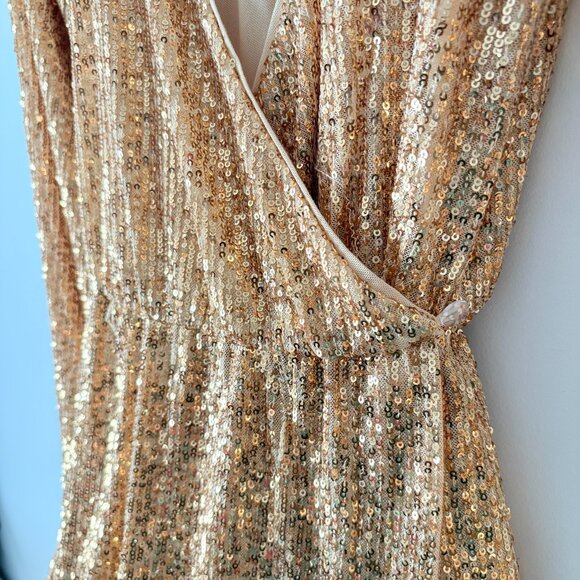 Free People Christa Sequin Long Sleeve Romper Gold Sparkle Size 4 - Picture 9 of 11
